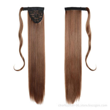 Top Quality Silky Straight High Ponytail For Black Women Pour Petite Fille Wrap Around Synthetic Clip Hair Ponytails Extensions